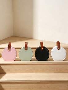 1pc/6pcs Portable Round Jewelry Storage Box With Handle, Multi-Compartment Interior, Soft Lining Anti-Scratch, Mini PU Leather Travel Jewelry Box, Compact Size, Suitable For Storing Rings, Earrings And Small Accessories - Multicolor - View 3