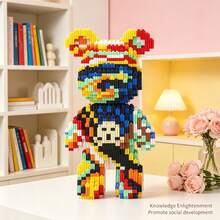 1436pcs Large Shout Bear Building Blocks Set, Creative Interlocking DIY Assembly Toy, Suitable For Adults And Teens, Party Games, Office And Home Decor, Durable Plastic Construction Kit - Blue and White - View 3