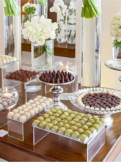 5pcs Clear Acrylic Cake Stands - Transparent Waterproof Display Stands, Suitable For Cupcakes, Mousse, Sushi, Desserts - Ideal For Weddings, Parties, Business Events, Catering - Non-Electric Cake Decoration Supplies