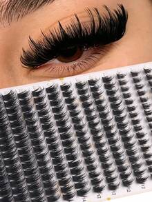 208 Stücke 3D Stachelige geschichtete Katzenaugen-künstliche Wimpern, 10-18mm gemischte Länge, wilde unordentliche segmentierte Cluster, super weich & leicht, wiederverwendbare Einzelcluster-Wimpern, geeignet für Anfänger, natürliches & auffälliges Make-up, passt zu allen Augenformen - D - Übersicht 1