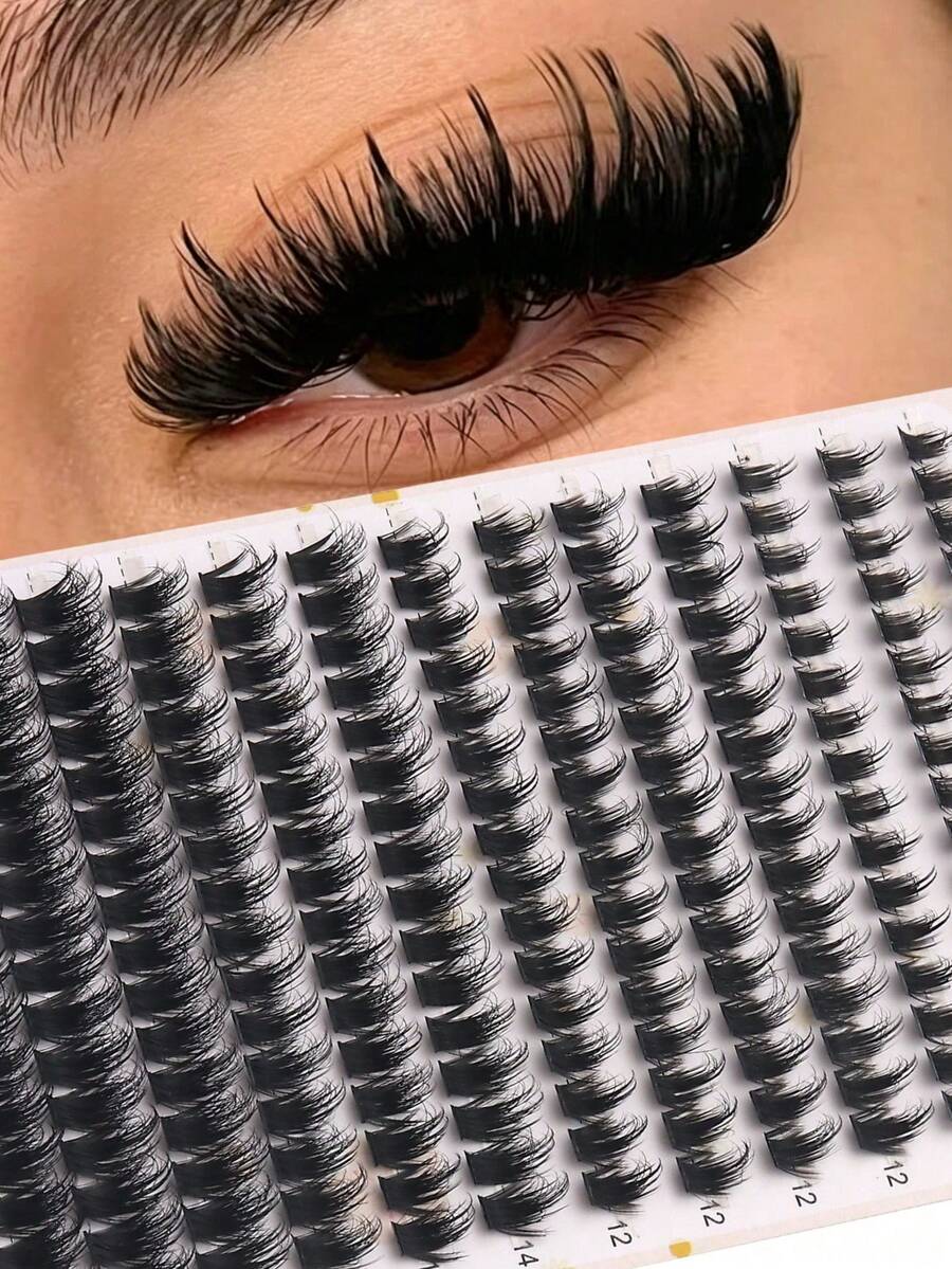 208 Stücke 3D Stachelige geschichtete Katzenaugen-künstliche Wimpern, 10-18mm gemischte Länge, wilde unordentliche segmentierte Cluster, super weich & leicht, wiederverwendbare Einzelcluster-Wimpern, geeignet für Anfänger, natürliches & auffälliges Make-up, passt zu allen Augenformen - D - Übersicht 1