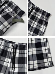 3pcs/Pack Men's Casual Plaid Pattern Lounge Pants With Side Pockets, Elastic Comfortable Drawstring Shorts, Wearable As Beach Pants And Sports Pants - Multicolor - View 7