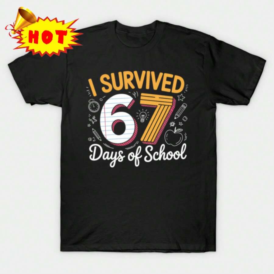 Stretchy Comfortable Women's T-Shirt Isurvived67daysofsch... Concert Outfits Back To School Summer Outfit - 黑色 - 查看 1