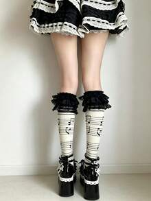 1/2 Pairs Punk Dark Lolita Skull Lace Trim Mid-Calf Socks Y2K Sweet Cool Hot Girl Slimming Slouch Socks Back To School - Multicolor - View 10