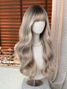 [TOPSHE LUMA] Wig Panjang 26 Inci dengan Gelombang Longgar Berlapis dan Poni, Serat Sintetis Tahan Panas, Ombre Pirang Abu-abu dengan Akar, Gaya Ulzzang Korea, Gelombang Lembut dan Mengalir, Penutup Kepala Penuh untuk Pakaian Sehari-hari & Kencan - MultiWarna - View 4
