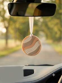 1pc Freesia Scented Gypsum Plaster Car Air Freshener, Round Hanging Aroma Diffuser Stone & Rearview Mirror Pendant, Decorative Fragrance Ornament For Car, Closet, Bedroom & Bathroom - Aromatherapy - View 4