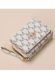 Vintage M Letter Print Short Wallet For Women, Metal Buckle, Multi-Card Slots, Zipper Coin Purse, Handheld Small Bag - Multicolor - View 3