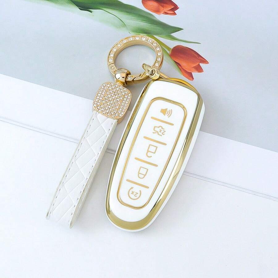 Carrying A Delicate And Cute Keychain And A Soft TPU Keycap With 5 Buttons, Suitable For Ford For Edge For Focus For Flex For Explorer For Taurus For MKS For MKT For MKX Exquisite High-End Keybag Suitable For Girls