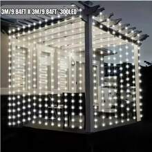 1件裝太陽能LED燈簾燈串，戶外防水仙女燈，8種照明模式，3x1m/3x2m/3x3m，300/200/100LED，適用於花園、庭院、窗戶、屋簷、圍欄、牆壁、派對、婚禮、情人節、聖誕派對裝飾 - Solar Led String Light - 查看 21
