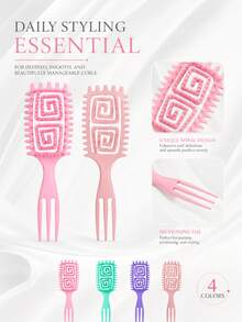 Multi-Color Curly Hair Styling Comb, 2 Spiral Design Curl Definition Detangling Combs, Round Head Pin Comb, Flexible Open Back Design, With 3-Tooth Tail Comb, Suitable For Wet/Dry Hair, Wavy/Curly/Coily/Thick Hair, Daily Parting And Styling - Multicolor - View 3