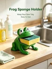 1pc Frog-Shaped Dish Brush Holder, Sponge Drain Rack, Cloth Storage Rack, Plastic Material, With Drainage System, Suitable For Kitchen Countertop, Bathroom And Storage Of Sponges, Cloths, Brushes, Essential Kitchen Accessory, Wedding Season Graduation Season Back To School Season Gift, Sponge Storage Rack, Cleaning Tool, Storage Decor, Drainage Tray - Multicolor - View 6