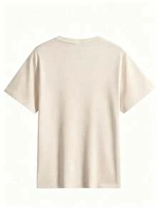 Domestic Shipping. 2026 Spring/Summer New Arrival: 200g 100% Cotton Women's Short Sleeve T-Shirt, Unisex Loose Fit Crew Neck, Korean Style Casual Top. - Apricot - View 2