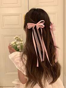 2pcs Lace Ribbon Bow Hair Clips, Women's Hairband And Ponytail Hair Clips Decoration, High-End Hair Accessories - White - View 8