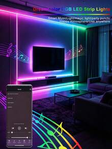 1 捲 5050 RGB LED 智慧電視燈條，柔性自黏式變色可調光，適用於電視背景、遊戲室、聖誕節、節日派對、情人節裝飾與氛圍照明 - 彩色 - 查看 6