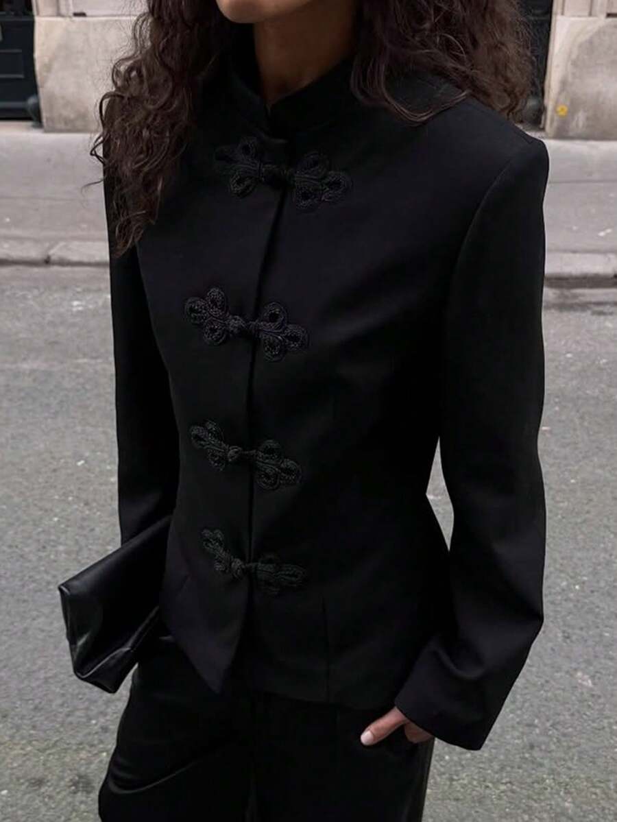 Jaket Kardigan Vintage Wanita Warna Polos Baru untuk Musim Gugur/Dingin, Cocok untuk Pemakaian Sehari-hari dan Liburan, Warna Hitam - Hitam - View 1