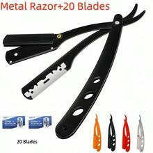 Foldable Razor Old-Fashioned Razor Manual Shaver For Men And Women Shaving Face Scraper Barber Shaving Artifact Beard Blade 1 Handle+20 Blades - Multicolor - View 1