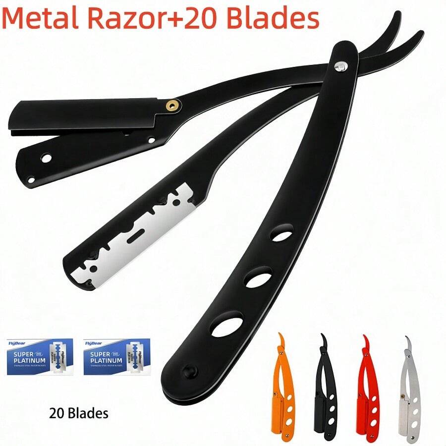 Foldable Razor Old-Fashioned Razor Manual Shaver For Men And Women Shaving Face Scraper Barber Shaving Artifact Beard Blade 1 Handle+20 Blades - Multicolor - View 1
