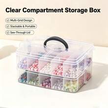 1pc Compartment Pill Box (6 Slots Per Layer), Portable Travel Carry Case Storage Box, Dust-Proof Home Storage Box, Suitable For Building Blocks, Puzzles, Lipsticks, Hair Accessories, Necklaces, Bracelets, Earrings And Rings, Halloween - Clear - View 2