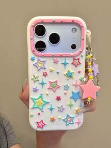 Korean Style 3D Colorful Star Phone Case Compatible With Iphone 17 Pro Max, 16, 15, 15 Pro, 16 Pro, 17 Pro, 18 Pro Max, Anti-Drop Protective Cover With Pendant - Multicolor - View 2