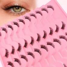 Half-Length False Eyelashes, Natural Makeup Effect, Transparent Lash Stem, Lightweight And Fluffy, Can Create Cat Eye Makeup; Natural Short Accent False Eyelashes, Extended Tail False Eyelashes, 3/4 Length False Eyelashes, Reusable, Strip False Eyelashes, Eyelashes, False Eyelashes, False Eyelashes - Black - View 2