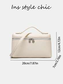Off White Grain Texture Mini Square Crossbody Bag, Mini Handle Double Zipper Lock Hardware Lightweight Faux Leather Makeup Handbag Mini Wallet - White - View 2