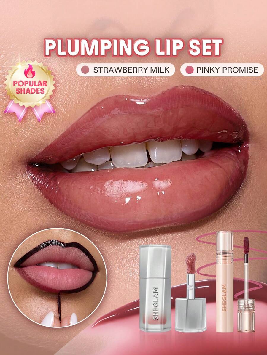 SHEGLAM [2Pcs] Stain + Glow Pink Lip Combo Bundle Set Brand Beauty Cosmetic Makeup For Women And Girls - Pinky Promise+Strawberry Milk - View 1