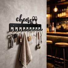 Good Food Good Wine English Iron Wall Decor Hook, Home Kitchen Utensil Apron Storage Rack, Restaurant Wall Multi-Function Hanging Rack, American Restaurant Wall Decor Key Coat Hook, Holiday, Home Decor, Perfect Gift - View 8