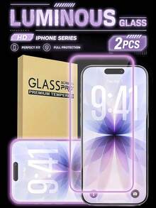 MIGAE 2pcs Pink Inflatable Film, Night Glow, High Definition Tempered Glass Screen Protector, Sweat-Proof, Shatter-Proof, Anti-Theft, Compatible With IPhone 11/12/13/14/15/16/16 Plus/16 Pro/16 Pro Max/16e/17/17 Air/17 Pro/17 Pro Max/17e/18 Pro/18 Pro Max - Mauve Purple - View 7