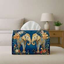 1pc Exotic Folk Art Tissue Box (Double Elephant & Floral Pattern), Available In 2 Sizes, Durable Napkin Holder For Car, Kitchen, Restaurant, Home Decor, Decorative Desktop Party Tissue Box, Holiday Decoration, Suitable For Bedroom, Living Room And Outdoor Gatherings - Multicolor - View 6