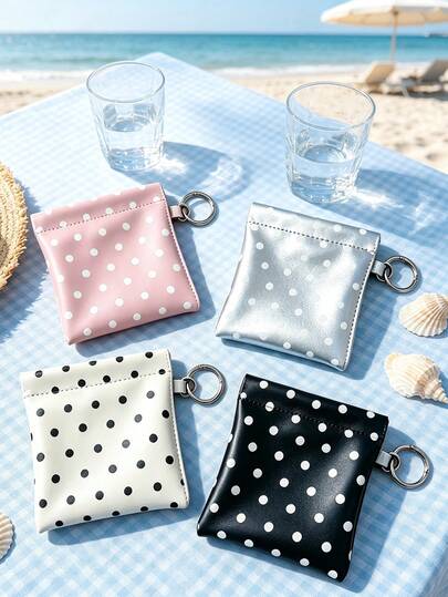 Spring Clip Storage Bag, Polka Dot Coin Purse, Lipstick Holder Bag, Portable ID Card Storage Pouch, Multi-Slot Card Holder, Fashionable ID Card Sleeve; Daily Carry Items Organizer For Bank Cards, ID Cards, Membership Cards, Access Cards And Business Cards, Portable Organization, Exquisite And Compact