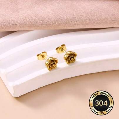 1 Pair Delicate Flat Back Earrings For Women - Hypoallergenic Spiral Cartilage Piercing Jewelry - Flower Flat Back Gold Stud Earrings