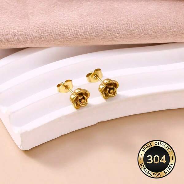 1對女士精緻平背耳環－低過敏螺旋軟骨穿刺飾品－花朵平背金色耳釘