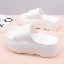 女款 7cm 厚底厚底拖鞋，夏季新款，時尚百搭舒適軟底，耐磨防滑休閒沙灘拖鞋，簡約清新浴室拖鞋 - 白色 - 查看 1