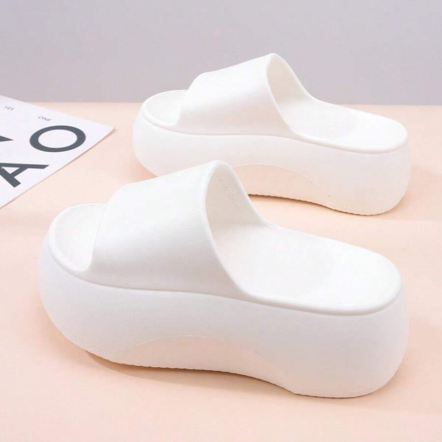 女款 7cm 厚底厚底拖鞋,夏季新款,時尚百搭舒適軟底,耐磨防滑休閒沙灘拖鞋,簡約清新浴室拖鞋 - 白色 - 查看 1