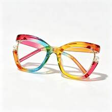 1 Pair Y2K Rainbow Gradient Cat-Eye Glasses, Color Gradient Frames Inlaid With Pearls, Perfect For Summer Trips, Street Shots & Party Accessories - 彩虹色 - 查看 7