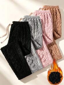 Women's Winter Outdoor Casual Fleece Pants, Versatile Long Pants For Daily, Home, Office And Party Wear - Black - View 11