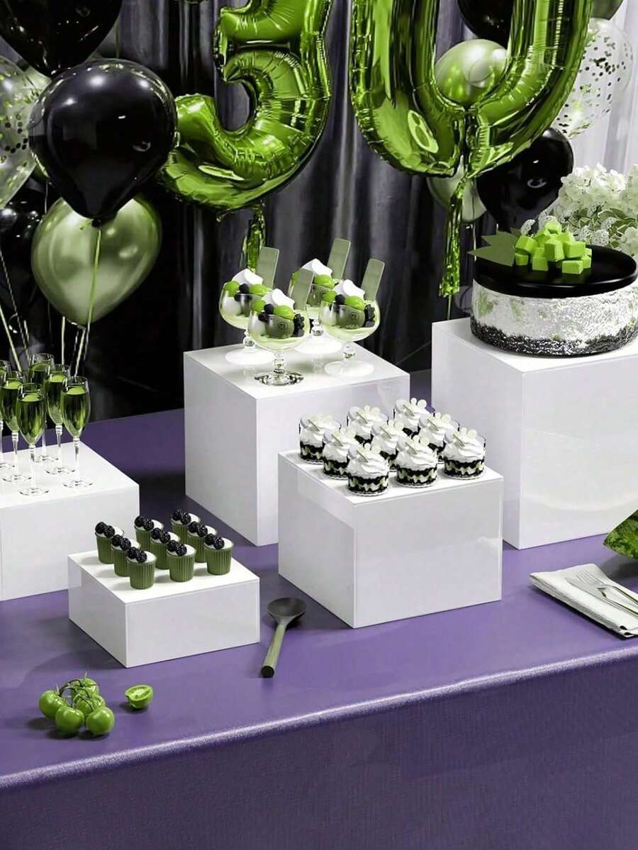 Acrylic Buffet Risers, 3pcs Buffet Table Food Risers With Hollow Bottom For Catering, Desserts, Jewelry And Figure Display - White Cube Nested Risers For Party Decoration