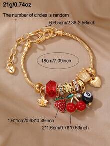 1 pieza Pulsera de niña con corazón dorado y cuentas de strass para decoración diaria - Multicolor - Ver 2
