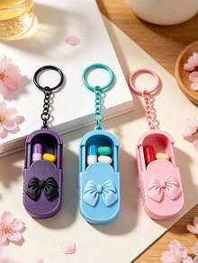 Portable Mini Pill Box With Bow, Portable Pill Box With Keychain, Office Worker Pill & Vitamin Storage Box, Handmade Mini Pill Box, Travel Medicine Storage Box, Daily Vitamin Pill Box, Pocket Pill Box, Compact Pill Box, Daily Pill Storage Container, Waterproof Pill Box, Daily Medication Organizer, Keychain, Home Essential, Travel Essential - Multicolor - View 3