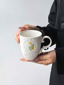 1 buah Mug Keramik dengan Pinggiran Merah Muda Timbul Motif Mawar, Cangkir Kopi Keramik Berkualitas Tinggi Gaya Prancis Ins dengan Pola Bunga, Desain Pinggiran Merah Muda, Ideal untuk Teh Sore, Susu, Latte, dan Kopi - MultiWarna - View 16