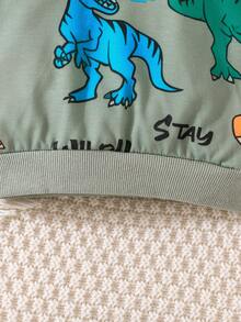 2pcs/Set Baby Boy Stylish Handsome Spring/Autumn Thin New Cartoon All-Over Print Dinosaur Long Sleeve Crew Neck Pullover Sweatshirt And Long Pants Set - Green - View 6