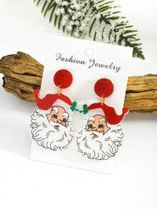 2pcs Christmas Earrings Santa Claus Acrylic Earrings Cute Jewelry Cartoon Santa Claus Fashion Pendant Earrings Holiday Celebration Accessories Perfect Christmas Gift For Family And Friends - Multicolor - View 11