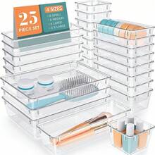8/25PCS Acrylic Drawer Organizer Trays For Makeup Vanity Desk, Clear Storage Dividers For Brushes Lipsticks Skincare Bottles Serums, Modular Fits Bathroom Cabinets Dresser, See-Through Beauty Declutter Set - Clear - View 1