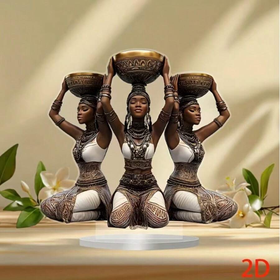 2D Flat Printed Three African Women Desktop Decor, Bedroom Decor, Office Decor, Dining Room Decor, Living Room Decor, Kitchen Decor, Perfect Gift - A - View 1