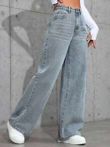 Straight-Leg Light-Colored Jeans For Teenagers, Fashion - Teal Blue - View 4