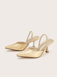 Sandal Wanita Terbaru, Elegan, Nyaman, Modis, Serbaguna, Berujung Lancip, Hak Tinggi, dengan Tali Depan dan Desain Tanpa Punggung - Emas - View 4