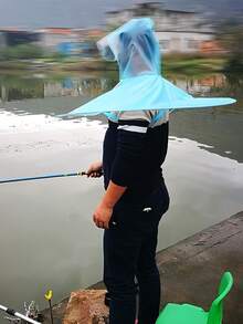 1pc Random Color Foldable Fishing Hat Umbrella, Extra Wide Brim Sun Protection Rain Hat With Neck Guard, Suitable For Fishing, Gardening, Hiking, Camping, Beach, Golf - Multicolor - View 2