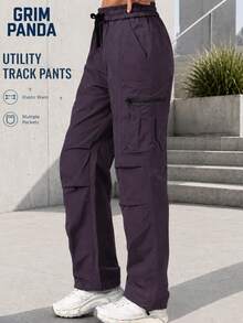 GRIM PANDA 1pc Women's Quick-Dry UPF Sun Protection Cargo Pants, Drawstring Waist, Softshell Outdoor Hiking Running Travel Sports Pants Fall - Purple - View 6