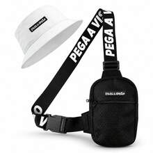 Pega A Visao Shoulder Bag Mini Crossbody Bag Black Wide Strap Black + Men's Bucket Hat Colorful Eye Catcher - 白色 - 查看 2
