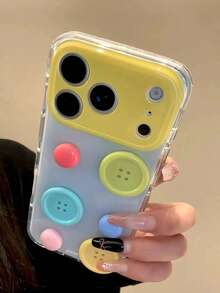 Double Color Unique 3D Colorful Button IMD Phone Case Compatible With IPhone 17ProMax 17PRo 17 16ProMax 16Pro 16 15ProMax 15Pro 15 Protection Anti-Drop Cover - Blue - View 3